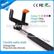 2015 Extendable Handheld Monopod cable take pole selfie stick with bluetooth shutter button